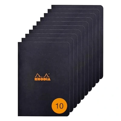 Abbildung von Rhodia 119189Cpack 10 Stück schwarz genähte Notizbücher A5 liniert 96 Seiten Clairefontaine Papier 80 g/m² weich beschichteter Kartoneinband, widerstandsfähig und wasserdicht