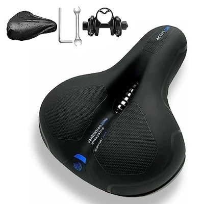 Abbildung von Cloud Comfort Pro 2.0 Fahrradsattel, Bequem Weich Memory Foam Ergonomisch Stoßdämpfend Atmungsaktiv Fahrrad Sattel, Cityradsättel Mountainbikesättel mit Federung für Herren Damen Kinder (Blau 2.0)