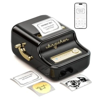 Abbildung von Etikettiermaschine mit 1 Rolle kostenlosem Klebeband NIIMBOT B21 Vintage 50mm Breite Business Thermal Label Drucker Preisauszeichner Etikett Writer (Schwarz)