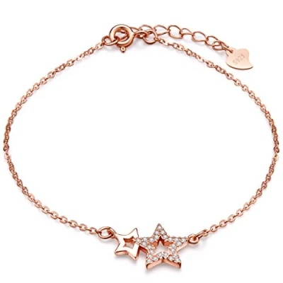Abbildung von Unendlich U Fashion Doppel Sterne Damen Charm Armband 925 Sterling Silber Zirkonia Armkette Verstellbar Armkettchen, Rosegold