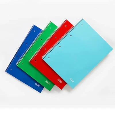 Abbildung von Favorit Spiralhefte A4, 4 mm, kariert, 5 Stück, mit Löchern und Mikroperforation, Papier 80 g/qm, 1 rot, blau, grün, türkis + rotierende Farbe