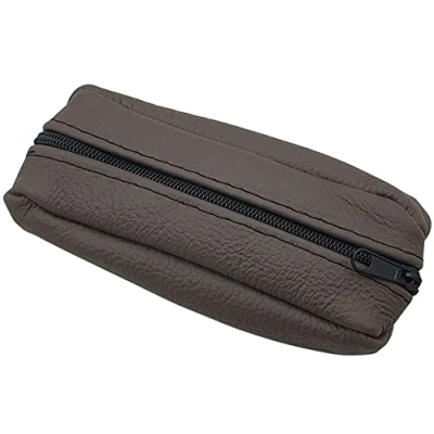 Abbildung von myledershop Große Rindleder Schlüsseltasche/Schlüsseletui/Schlüsselmäppchen/Autoschlüsselhülle mit 2 Reißverschlussfächer Handmade in EU verschiedenen Farben und Designs (Design / Dunkelbraun)