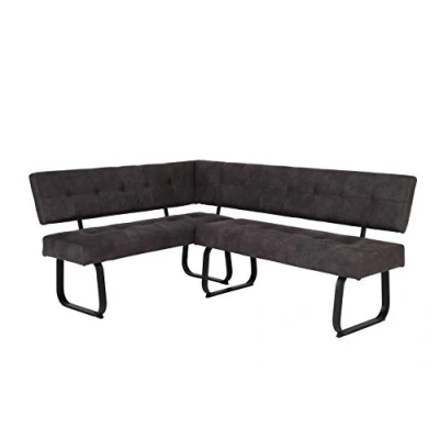 Abbildung von Hela Tische, Eckbank Sitzbank mit Rückenlehne Luise, Mikrofaser Anthrazit, Metal Kufengestell Komfortsitz Federkorb, 152x202x92cm