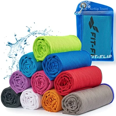 Abbildung von Fit Flip Kühltuch Airflip Towel das kühlende Sporthandtuch als Cooling und mikrofaser Ice Kühlhandtuch für Fitness Sport (blau dunkel Blauer Rand, 120x35cm)