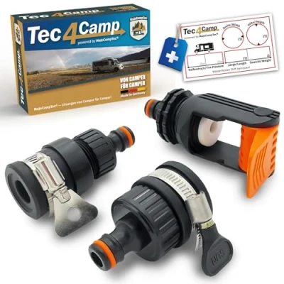 Abbildung von MaJoCompTec® ALLCONNECT universal Wasserhahn Anschluss Set verstellbarer Wasser Hahnanschluss für Aussenhahn ohne Gewinde Wohnmobil Caravan Boot Adapter (Wasserdieb Set)