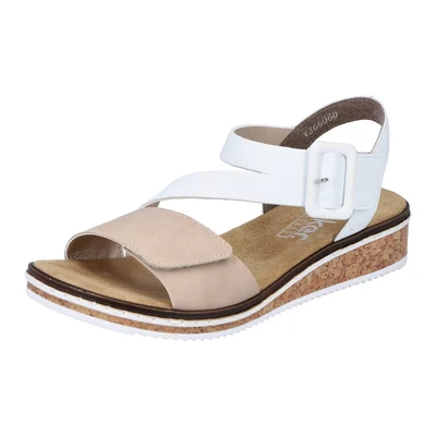 Abbildung von Rieker Damen Klassische Sandalen V3660, Frauen Sandalen,Sommerschuhe,Freizeitschuhe,offene Schuhe,Strandschuhe,beige Kombi (60),40 EU / 6.5 UK