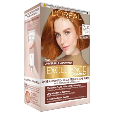 Abbildung von L&#039;Oréal Paris Permanente Haarfarbe für jeden Hautton, Coloration ohne Ammoniak, Universale Nude Töne mit vollständiger Grauhaarabdeckung, Excellence Creme, Nr. 7UR Universal Kupfer, 1 Stück