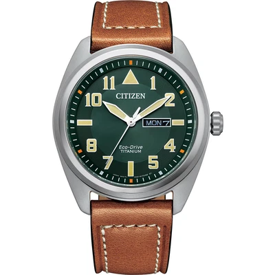 Abbildung von CITIZEN Herren Analog Quarz Uhr mit Leder Armband BM8560 11XE, Grün