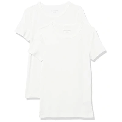 Abbildung von Amazon Essentials Damen Kurzärmeliges T Shirt mit Rundhalsausschnitt, Schmale Passform, 2er Pack, Weiß, S