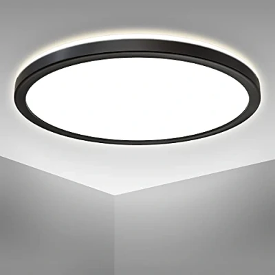 Abbildung von B.K.Licht LED Deckenlampe mit indirektem Licht, ultraflach, neutralweiße Lichtfarbe, Panel, Deckenleuchte, Lampe, Wohnzimmerlampe, Schlafzimmerlampe, Küchenlampe, 29,3x2,8 cm, Schwarz