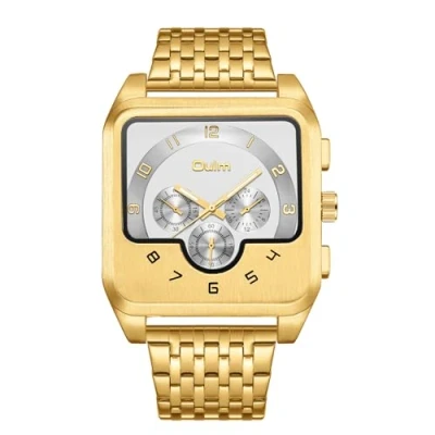 Abbildung von JewelryWe Herrenuhr Edelstahl Rechteckige Uhr: Herren Analog Quarz Armbanduhr Männer Gold Edelstahlarmband Lässige Business Uhr mit Weiß Eckigem Zifferblatt und Leuchtzeiger