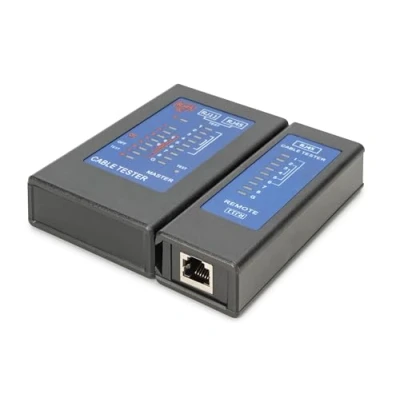 Abbildung von DIGITUS Netzwerkkabel Tester für RJ45 &amp; RJ11 Kabel mit PoE Prüfgerät Abschirmungserkennung CAT 5, 5e, 6 und 6A Schwarz
