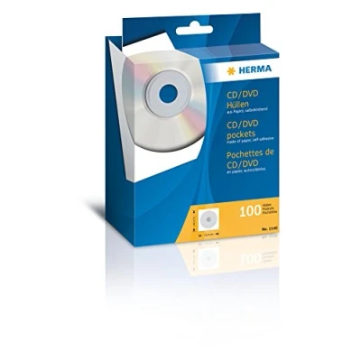 Abbildung von HERMA 1140 CD DVD Papier Schutzhüllen, 100 Stück, Umschläge Papierleerhüllen mit Sichtfenster, Schutzhüllen Papierhüllen Fenster, Rückseite selbstklebend, weiß