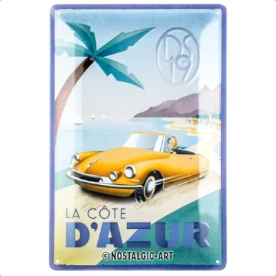Abbildung von Nostalgic Art Retro Blechschild, 20 x 30 cm, La Cote D&#039;Azur DS19 Geschenk Idee für Citroen Zubehör Fans, aus Metall, Vintage Design