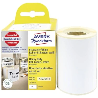 Abbildung von AVERY Zweckform A1976414 Dymo LabelWriter wetterfeste Etiketten kompatibel zu 1976414 (59x102mm, 1 Rolle50 Kunststoff Aufkleber, selbstklebend, für LW Etikettendrucker, Beschriftungsgerät)