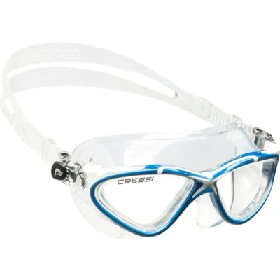 Abbildung von Cressi Planet Goggles Premium Schwimmbrille für Schwimmen, Pool, Triathlon und alle Wassersportarten, Einheitsgröße, Erwachsene Unisex, Transparent/Blau Weiß