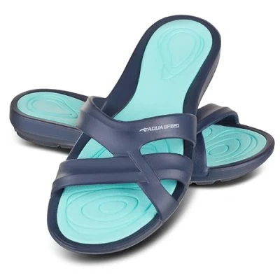 Abbildung von Aqua Speed Set Badelatschen Latschen für Damen + Mikrofaserhandtuch Duschsandalen Sauna Badeschlappen Shower Slides F:38, Gr. 41 Panama