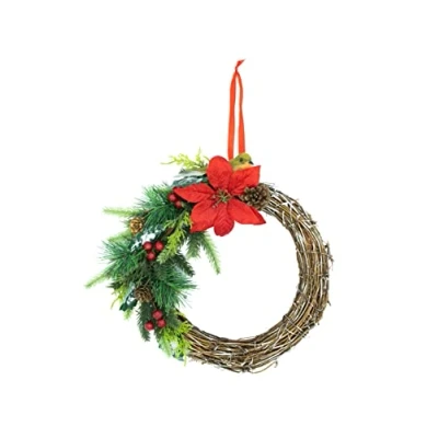 Abbildung von HEITMANN DECO Rattankranz mit Zweigen und Blumen Natur/grün/rot ca. 28cm