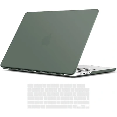 Abbildung von TECOOL Hülle für MacBook Pro 14 Zoll 2023 2021 Modell A2992 A2918 A2779 A2442 mit M3 M2 M1 Pro/Max Chip, Ultradünne Hartschale Schutzhülle Matt Case Cover u. EU Tastaturschutz, nachtgrün