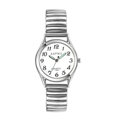 Abbildung von JewelryWe Damenuhr Elegant Analog Quarz Armbanduhr Damen Geschäfts Beiläufige Uhr mit Elastisch Metall Armband und Leuchtenden Zeiger Silber