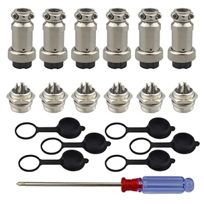 Abbildung von QitinDasen 6Pcs Premium GX164 Pin Aviation Stecker Adapter, 5A 16mm Gewinde Männlich Weiblich Metall Luftfahrt Drahtverbinder Kit, mit Gummi Schutzkappe und Schraubenzieher