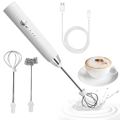 Abbildung von Milchaufschäumer Elektrisch Stab, USB Wiederaufladbar ​Milchschäumer Elektrisch, elektrischer Schneebesen 3 Einstellbare Geschwindigkeiten Edelstahl für Kaffee Cappuccino Latte Heiße Schokolade