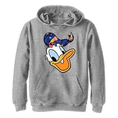 Abbildung von Disney Characters Donald Pattern Face Boy&#039;s Hooded Pullover Fleece, Athletic Heather, Small