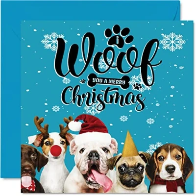 Abbildung von Stuff4 Weihnachtskarte mit Hund für Damen und Herren Doggy Christmas Happy Xmas die ganze Familie, Mutter, Vater, Schwester, Bruder, Cousin, Onkel, Tante, 145 mm x