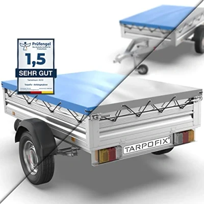 Abbildung von Tarpofix® Anhänger Plane 207x114 cm inkl. Planenseil Anhängerplane Flachplane aus PVC PLANENMATERIAL Verstärkte Stema für 750kg PKW Hänger Abdeckplane Abdeckung Grau