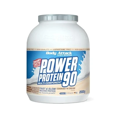 Abbildung von Body Attack POWER Protein 90 Cookies N Cream 2kg Dose Mehrkomponenten Pulver, Made in Germany Mit BCAA, Vitaminen &amp; L Carnitin Shake extra cremiger Geschmack