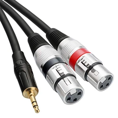 Abbildung von TISINO Dual XLR Buchse auf 3,5 mm Stereo Mikrofonkabel, unsymmetrische Doppel Aux Mini Jack Y Splitter Breakout Kabel 3 m