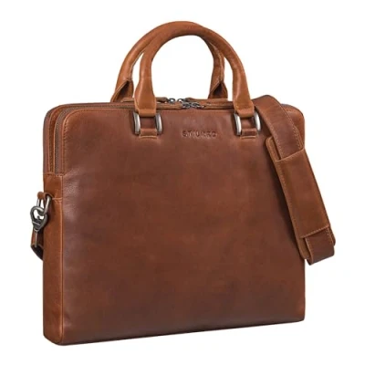 Abbildung von STILORD &#039;Jill&#039; Vintage Businesstasche Leder Damen Aktentasche Echtleder Laptoptasche 15,6 Zoll elegant Handtasche Laptop Tasche für Arbeit Büro Uni, Farbe:sila braun