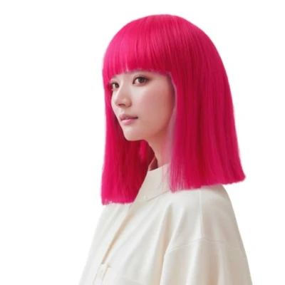 Abbildung von Prettyland Event Damen Bob gerade Pony Perücke Mittellange Kurze glatte hitzfeste Wig für Show Fasching Magenta Pink C740