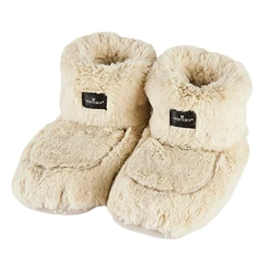 Abbildung von Warmies Mikrowellen Stiefel, Erwärmbare Damen Hausschuhstiefel mit getrocknetem französischem Lavendel, Beruhigende Wärme und Komfort, Farbe Mandel, Eine Größe