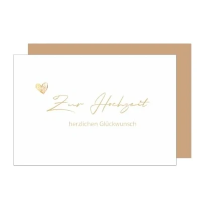 Abbildung von Edition Seidel Premium Glückwunschkarte zur Hochzeit mit Umschlag aus Kraftpapier. Hochzeitskarte Grußkarte Vermählung Just Married Wedding Herz gold (H484 SW024)