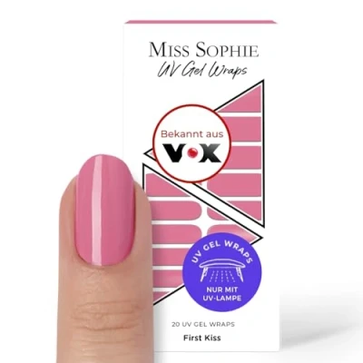 Abbildung von Original Miss Sophie UV Gel Nagelfolien I 20 ultra dünne Nagellack Streifen First Kiss Hält auf Natur sowie lackierten, Acryl , &amp; Shellac Nägeln