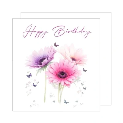 Abbildung von Edition Seidel Premium quadratische Geburtstagskarte mit Umschlag. Glückwunschkarte Happy Birthday Billet Karte für Mann Frau Freunde Freundin Blumen Schmetterlinge (GQ285 SW024)