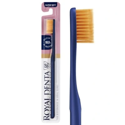 Abbildung von Royal Denta Gold Super Soft Zahnbürste, Extra Weiche für empfindliche Zähne und Zahnfleisch, Dual Length Borsten die Interdentalreinigung, Goldpartikel zur Vermeidung von Bakterien, Marineblau