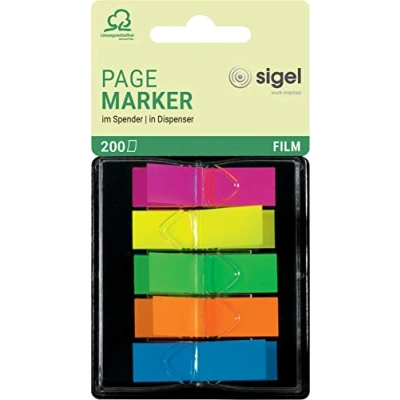 Abbildung von SIGEL HN489 Haftmarker im Spender, 200 Mini Streifen Format 12 x 45 mm, 5 Neon Farben