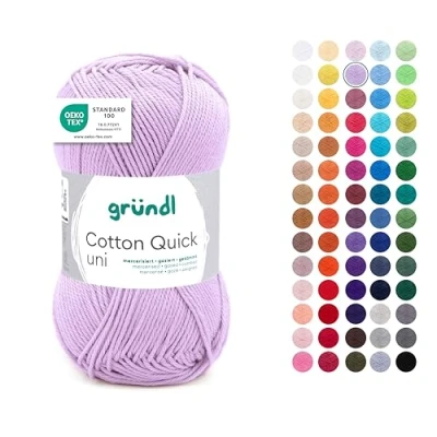 Abbildung von Gründl Wolle Cotton Quick uni dünne zum Häkeln Strickgarn Häkelgarn Glänzend und hautfreundlich 100% Baumwolle 1 Knäuel 50 g / 125 m Nadelstärke 3 4 flieder