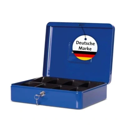 Abbildung von MAUL Geldkassette aus Stahl 30x25x8,7cm abschließbar Münzgeld Einsatz herausnehmbar Kasse mit 2 Schlüsseln Ideal als Spardose, Geldtasche, Tresor, groß Blau