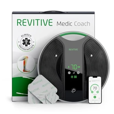 Abbildung von REVITIVE Medic Coach mit APP Der fortschrittlichste Durchblutungs Stimulator personalisierten Therapieplänen bekämpft optimal Bein und Knie Schmerzen