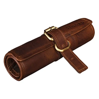 Abbildung von STILORD &#039;Felix&#039; Stifteetui Leder Vintage groß Federmäppchen Lederetui rund Federmappe Schlamperrolle Federtasche Tasche Echtleder