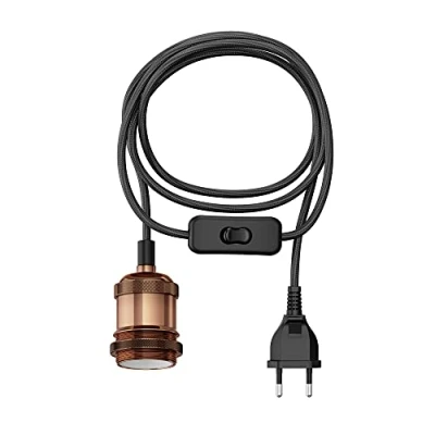 Abbildung von ledscom.de Textilkabel RETRA, Stecker, Schalter, bronze, 3 m, Lampen Fassung, 1x E27 max. 60W, Led, Diy, Wandlampe, Lampenfassung, E27, Textilkabel, Haengelampe, Netzstecker, Gluehlampe