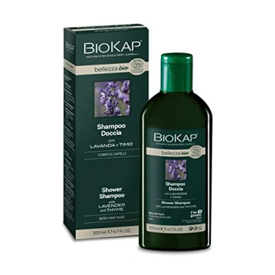 Abbildung von BIOKAP Bio BELLEZZA 2 in 1 Shampoo &amp; Shower Gel 200ml mit Thymian Lavendel Reisproteine Weizenproteine Kornblumenwasser VEGAN ohne Silikone Parabene