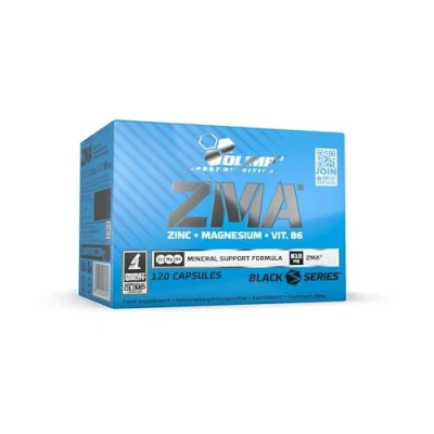 Abbildung von OLIMP SPORT NUTRITION ZMA Kapseln. Nahrungsergänzungsmittel bestehend aus Zink, Magnesium und Vitamin B6. Inhalt: 120