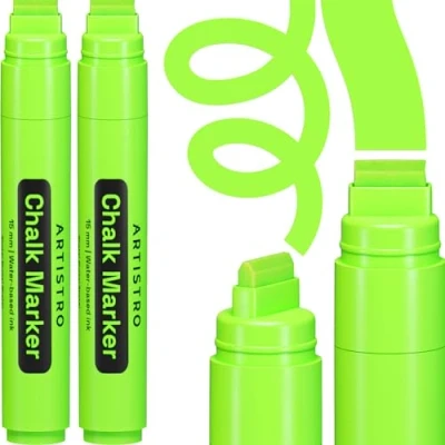 Abbildung von Artistro 15mm Acrylstifte Breit Graffiti Stifte, 2 Grün, Jumbo Acrylfarben Neon abwischbare Fensterstifte für Autos, Tafeln, Glastafeln, Bistro leicht Kreidestifte