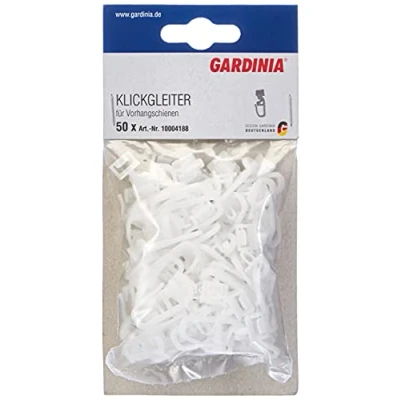 Abbildung von GARDINIA Klickgleiter mit Gardinenhaken (Faltenlegehaken), Für Vorhangschienen GE und P2Ü, Kunststoff, Weiß, 50 Stück