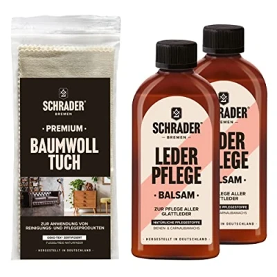 Abbildung von Schrader Lederpflege Balsam Set und Poliertuch für Glatte Lederarten farbneutral 3 teilig Made in Germany