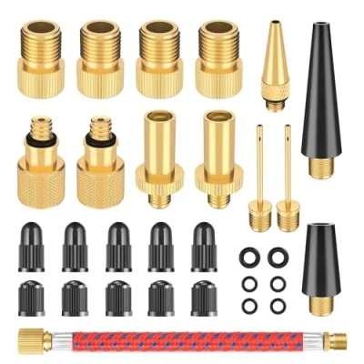 Abbildung von Romon 30er Fahrradventil Adapter Set, Alle Ventiladapter Fahrrad SV AV DV, Luftpumpe mit Dichtring, Französisches Ventil für Fahrradpumpe, Ballnadel, Kompressor
